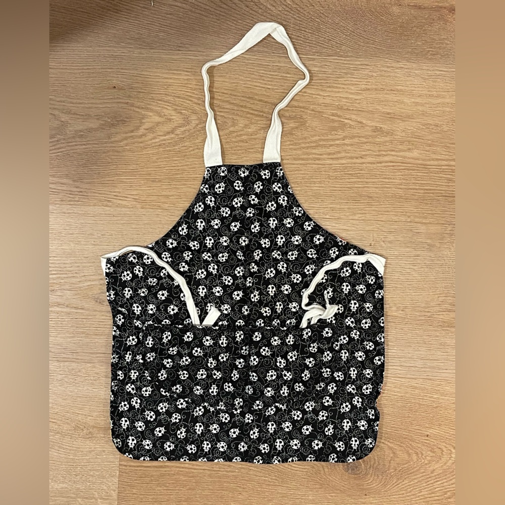 Kids Black and White Ladybug and Bear Reversible Apron